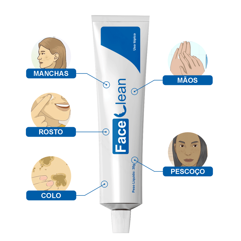 *ÚLTIMAS UNIDADES* Face Clean - Clareador de pele contra manchas e melasma - COMPRE 1 PRODUTO E LEVE 1 EBOOK COM 24 RECEITAS FIT!