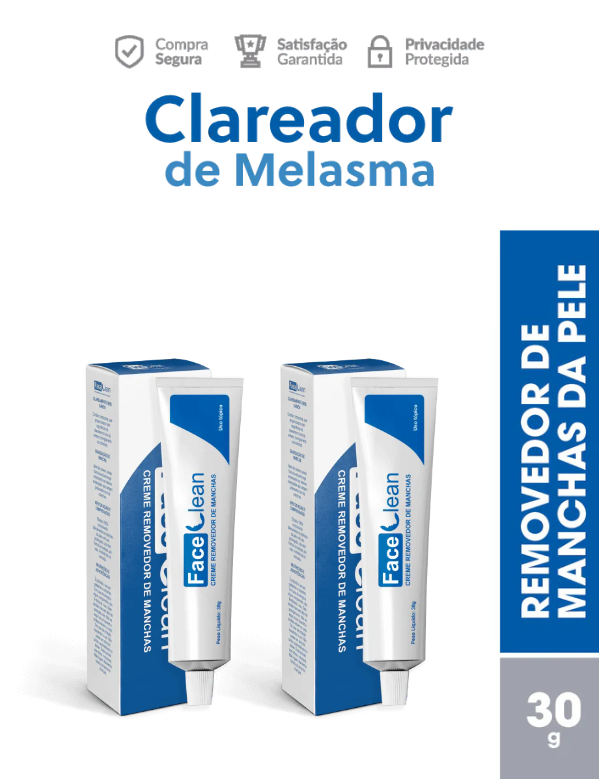 *ÚLTIMAS UNIDADES* Face Clean - Clareador de pele contra manchas e melasma - COMPRE 1 PRODUTO E LEVE 1 EBOOK COM 24 RECEITAS FIT!