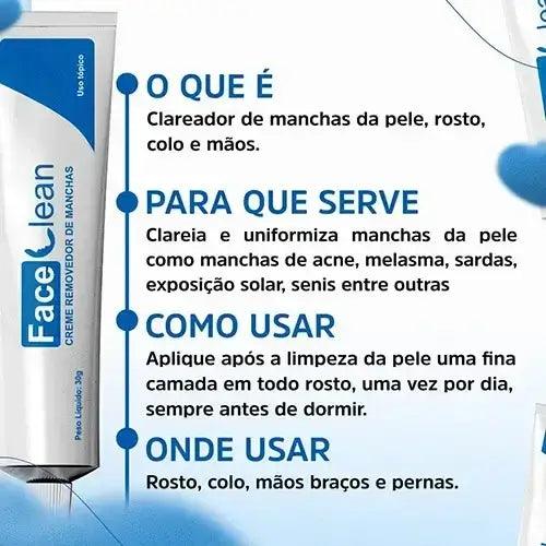 *ÚLTIMAS UNIDADES* Face Clean - Clareador de pele contra manchas e melasma - COMPRE 1 PRODUTO E LEVE 1 EBOOK COM 24 RECEITAS FIT!